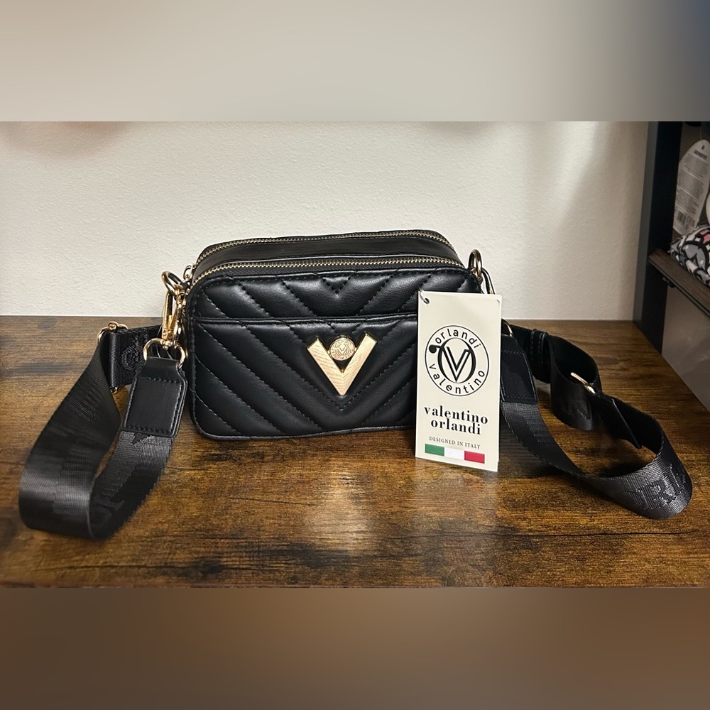Valentino Orlandi Black Puff Crossbody Bag